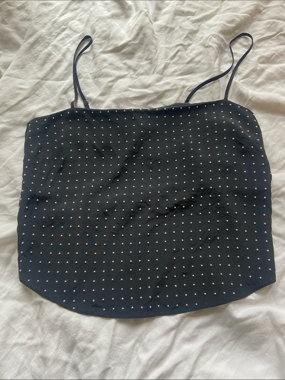 Fleur du Mal Black Studded Silk Cami